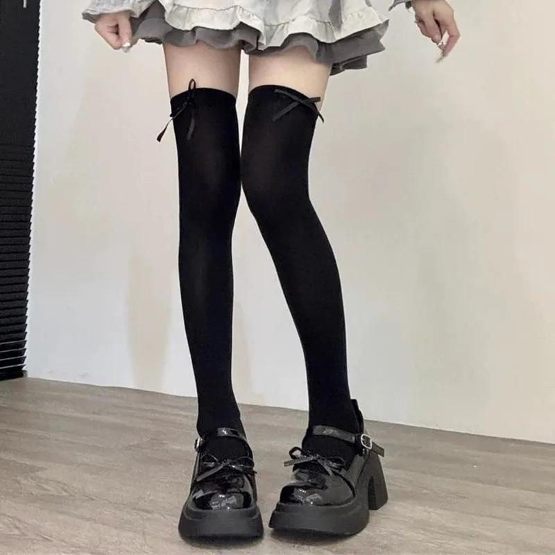 Women Sexy Bow Long Stockings Sweet Girls Lolita Japanese Knees High Nylon Socks Kawaii Thigh Ultra-thin Transparent Stockings