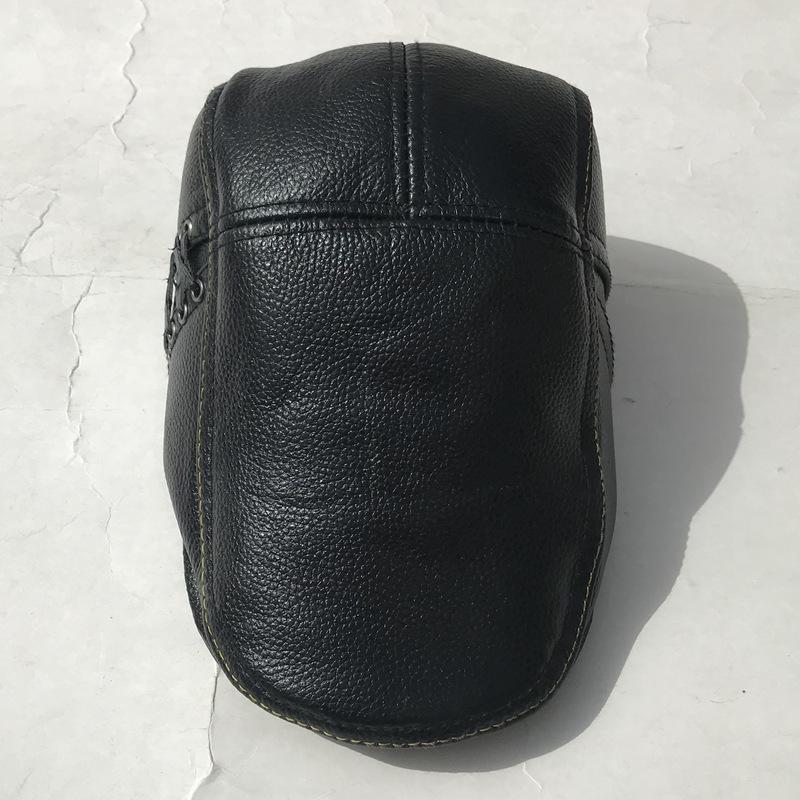 Korean Genuine Leather Cap - Autumn Winter Warm Cowhide Baseball Hat with Ear Flaps, Middle Aged Men Outdoor