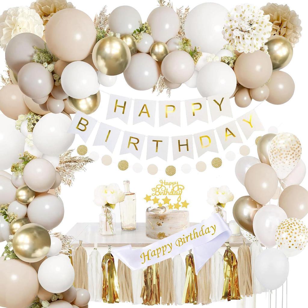 Gold & Grey Birthday Balloon Set with Tassel and Flag Decorations