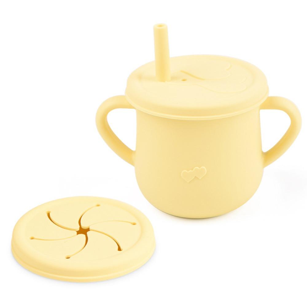 Reusable Silicone Baby Feeding Cups Double Lids BPA Free Training Sippy Cup Soft Leak Proof Straw Cup for Toddlers