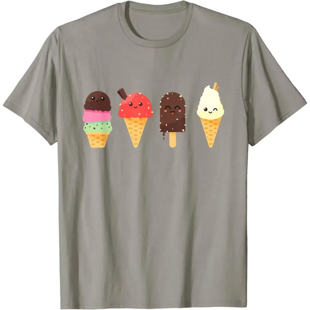 Cartoon Ice Cream Lover T-Shirts for Summer Men Clothing Casual Cotton Daily Four Seasons Tees Oversized T Shirt S-6XL