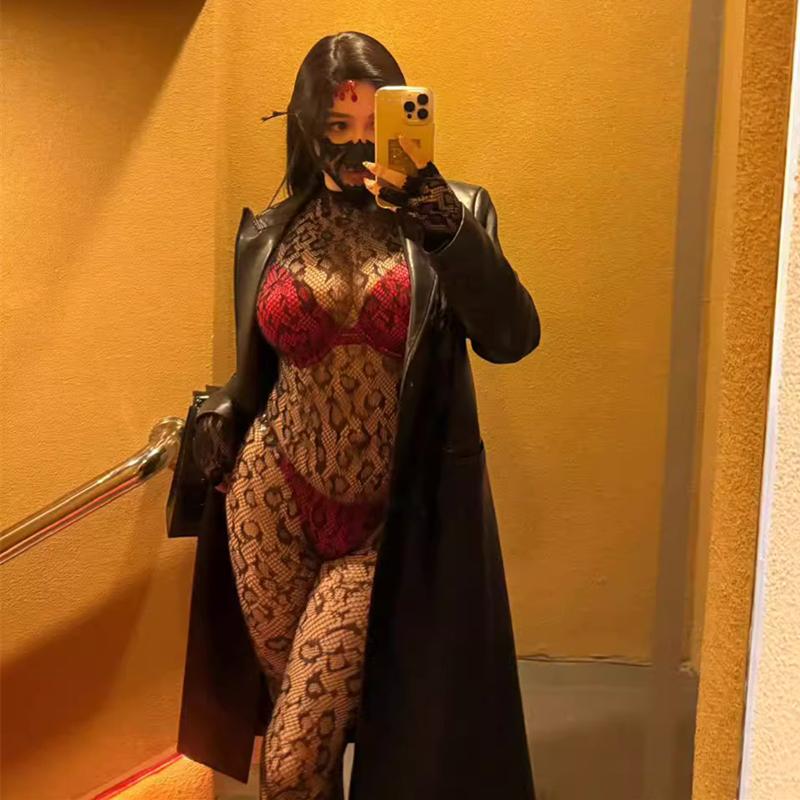 Leopard Women Body Stockings Sexy, Exotic Dancer Fishnets Lingerie Glow Party, Fishnet Bodysuit Rave Outfits Club Plus Size