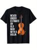 Never Underestimate an Old Man Holding a Violin Retro Music Enthusiast Tshirt with Violin Pattern Soft Stretch Cotton Tshirt