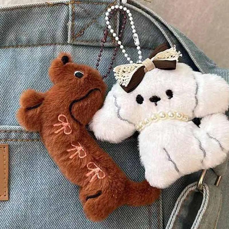 5pcs Harajuku Women Sweet Cute Lovely Dogs Backpack Keychain Cartoon Plush Doll Puppy Pendant Keyring Bag Decoration Girls Gift