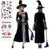 ZAIDEA Witch Halloween Cosplay Set with Set for Adults Size Fits Women's Costume, Tattoos, 4-Piece (One All, Black/Silver)