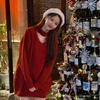 NOLCCTN Knit Long Christmas Knit Long Loose High MY218 Women's Dress, Sleeve, Tunic, Sweater, Slimming, Fit, Neck, Autumn/Winter, (M, Red)