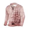 Nautical Sailing Print Long Sleeve Polo, Trendy Casual Wear