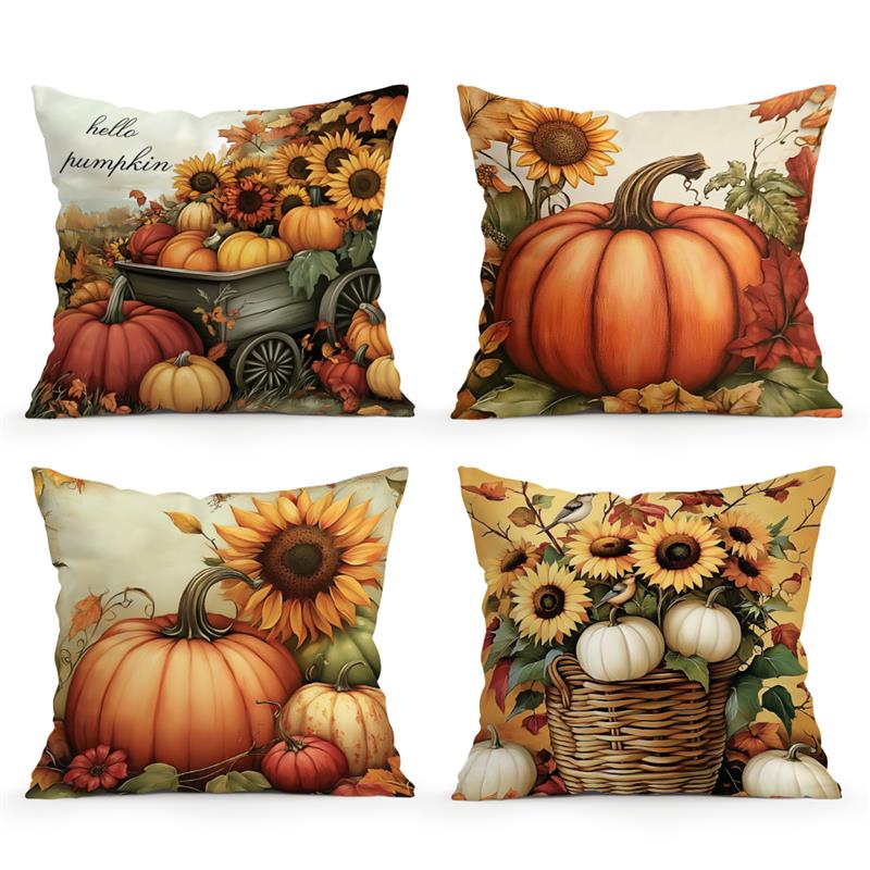 Cuscini Decorativi Raccolta Autunnale Zucca Retro Federe Cuscino Copricuscino Girasole Cuscino da Lancio Copricuscino Divano Decor