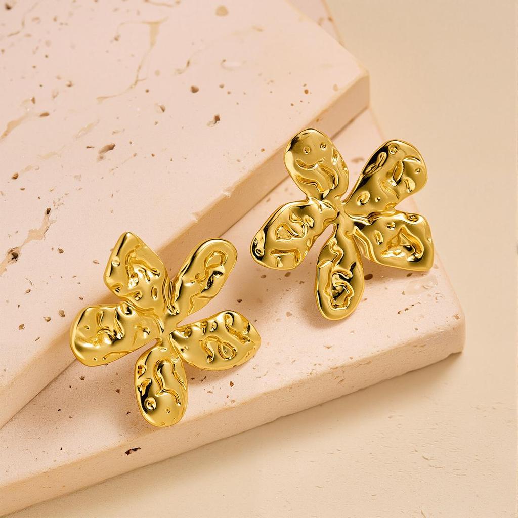 Geometric Irregular 18k Gold Titanium Steel Earrings for Women