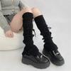 Girls Lolitas Leg Warmers Bows Lace Up Knit Flared Leg Sleeves Goth Baggy Cuffs Ankle Heap Socks JK Uniform Foot Cover