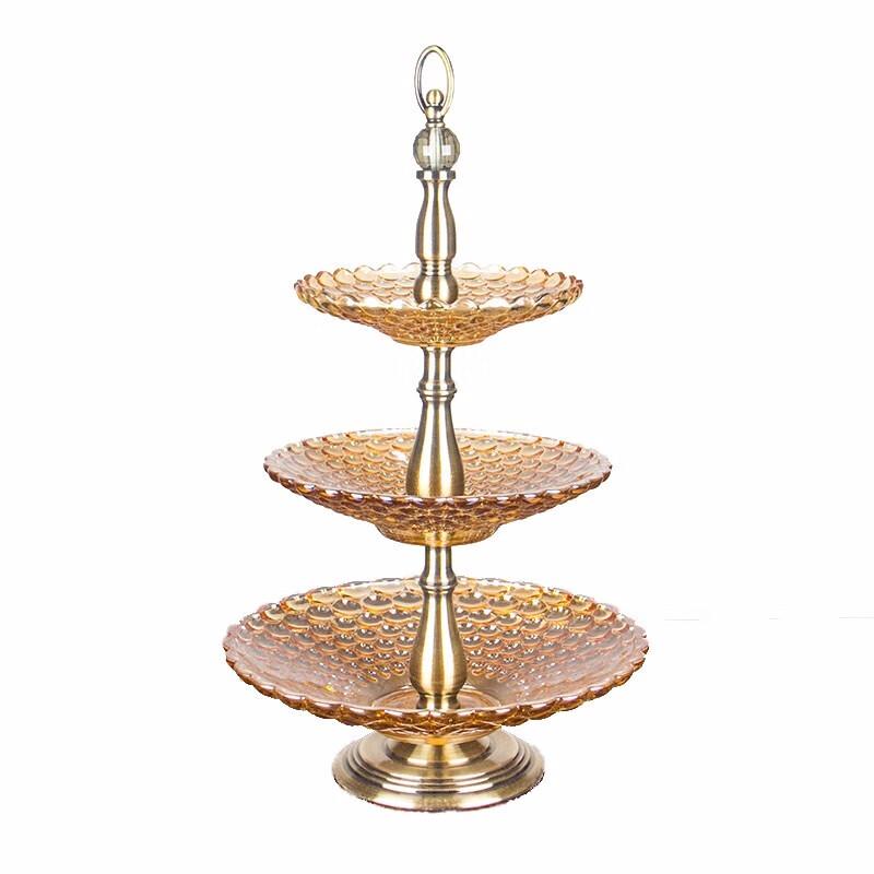 Homeglen Gold Beaded European Crystal Glass 3-Tier Fruit Stand