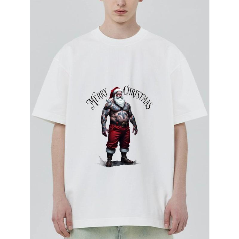 Christmas T Shirt Black Santa Claus Tattoo Design for Holiday Party and Casual Wear