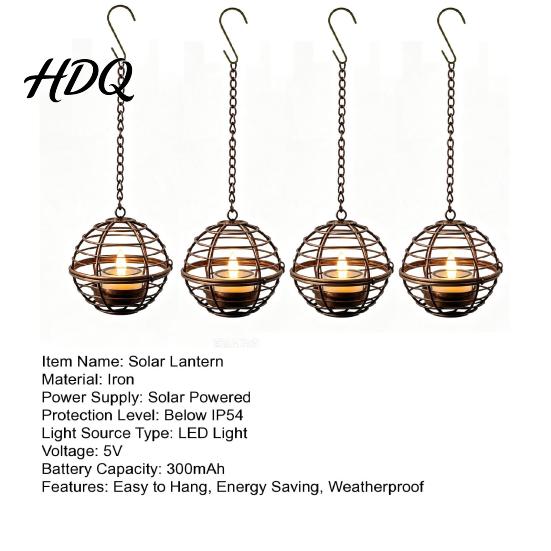 Outdoor Solar Hanging Lanterns Lantern Waterproof Lantern with Tea Light Metal Garden Lights Iron Ball Candle Holder for Backyard Patio Decoration