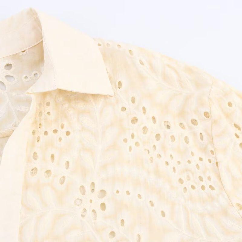 Kaslead New Women Clothes Western Style Hollow Embroidery Shirts Leisure Shorts 4786105 4786106