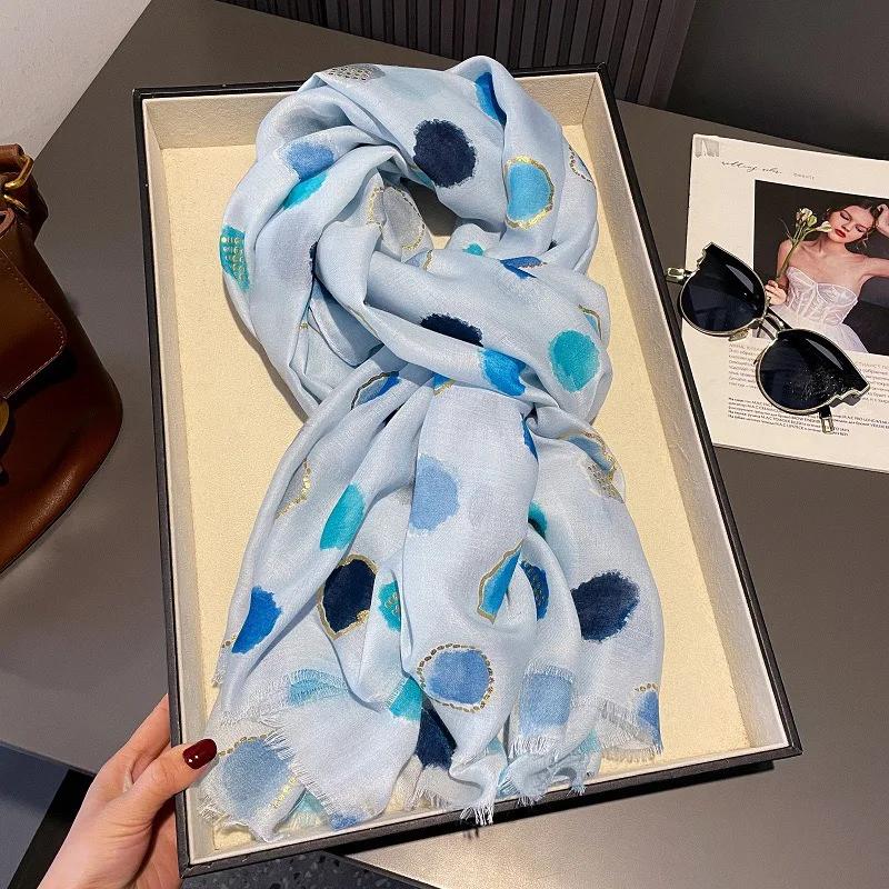 Women Lurex Polka Dot Fringe Cotton Viscose Shawls Scarf Lady High Quality Thin Wrap Beach Stole Bufandas Muslim Hijab 180*90Cm