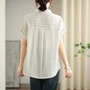 Summer Cotton and  Linen  Striped Casual Loose Short-sleeved Shirt Top Women