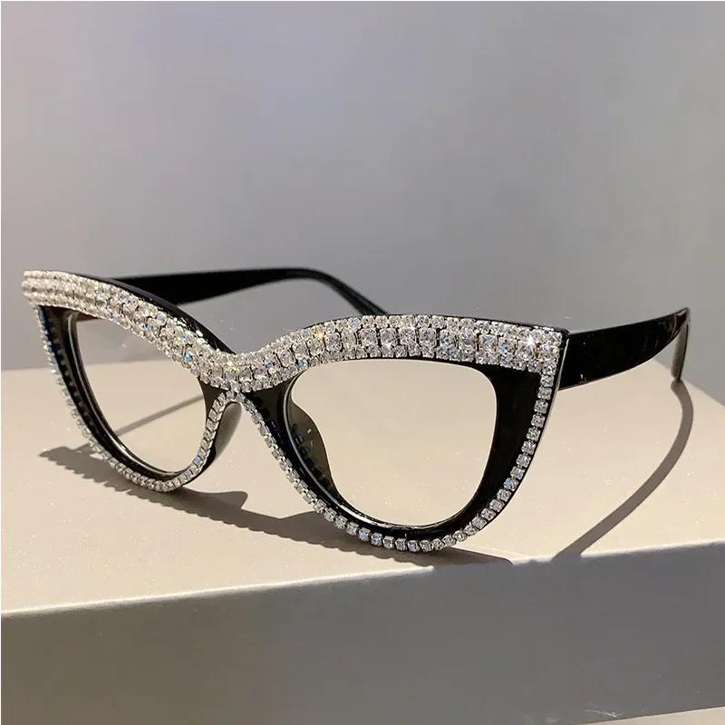Trendy brýle na čtení potažené diamantem Vintage luxusní brýle na čtení s ochranou proti modrému světlu Cat Eye Brýle pro ochranu počítače
