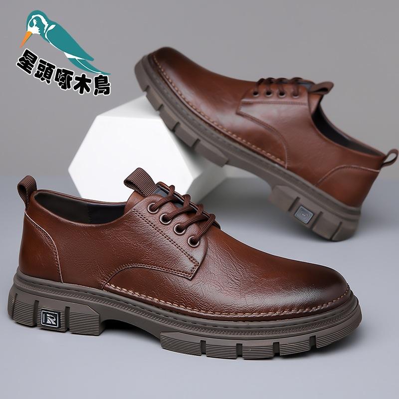 2025 spring new men's handmade online casual leather shoes men's retro trendy industrial shoes
