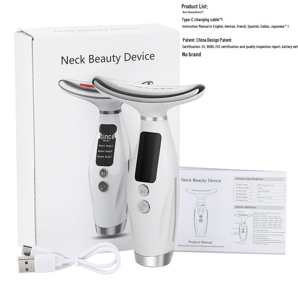 EMS Microcurrent Neck Massager and Facial Rejuvenation Device with Sonic Vibration and Color Light Therapy