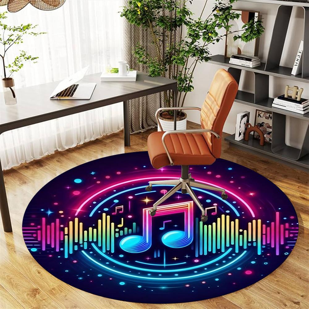 1pc Music Notes Sound Waves Round Chair mat office Area Rug - Non-Slip, Floor Mat for Office, Bedroom, Ideal home decor gift p0105023