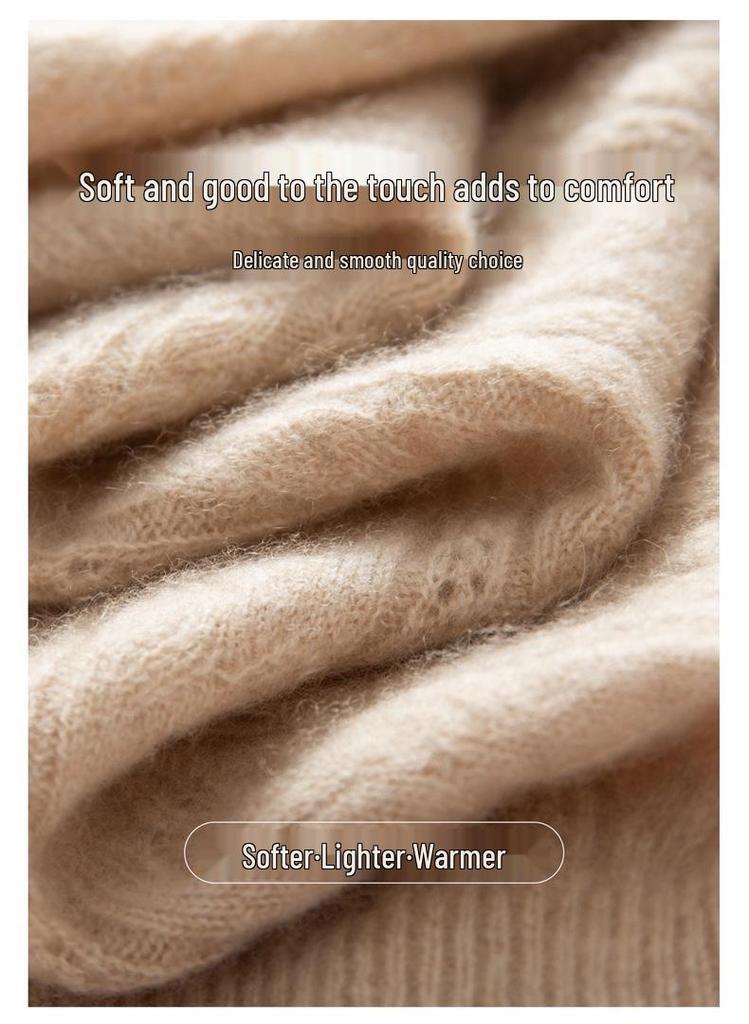 Women's Cable Knit Cashmere Sweater - Round Neck, Soft Pullover, Loose Fit, Perfect for Autumn & Winter.