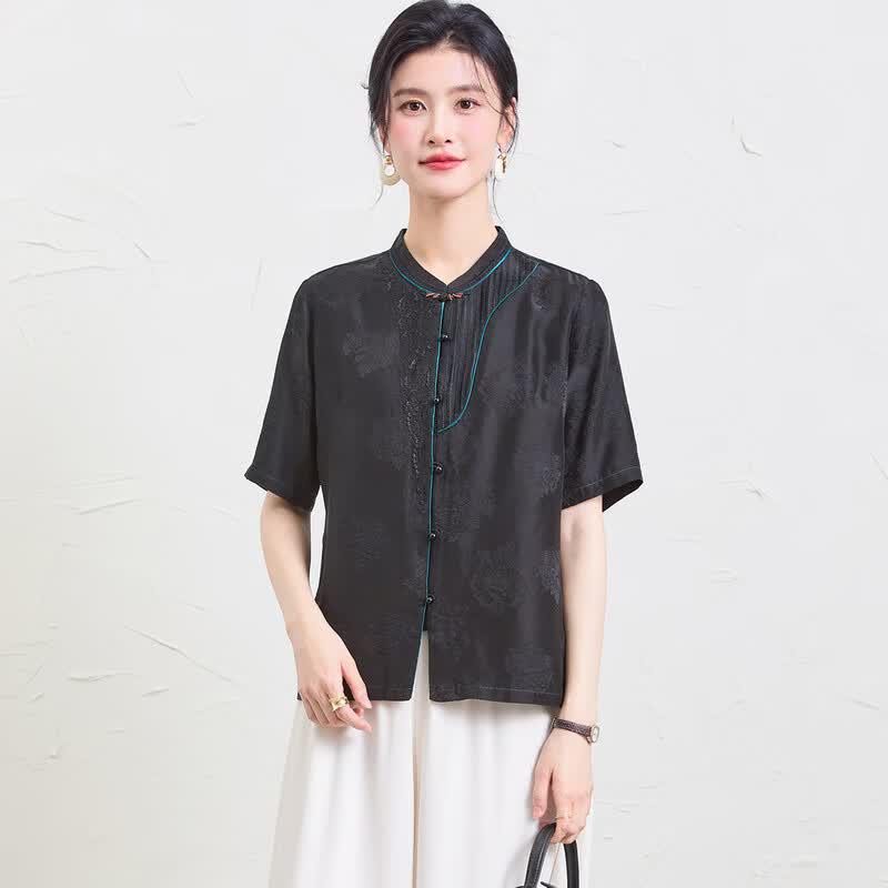 New Chinese Style Mulberry Silk Cardigan Shirt XXXL