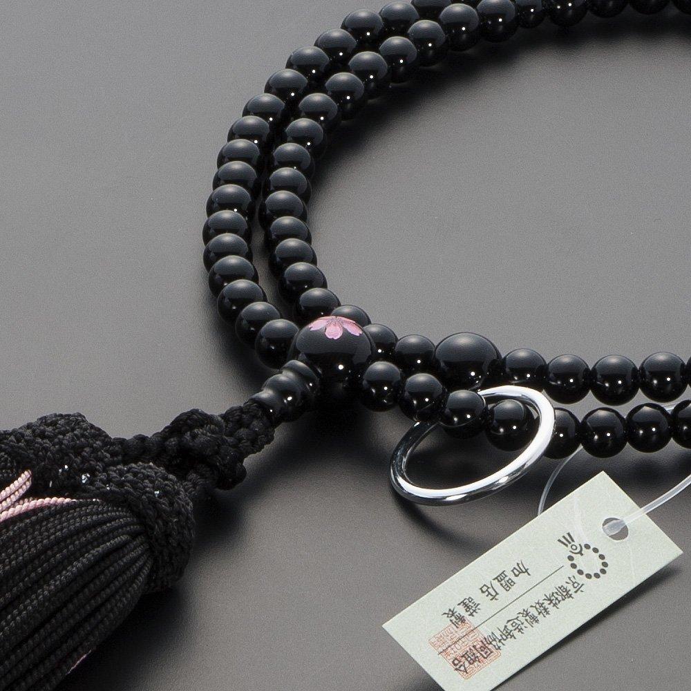 Buddhist Altar Shop Takita Shoten Prayer Beads Soto Zen Formal Prayer Beads Black Onyx Cherry Blossom Carving 8 Inches Pure Silk Tassel with Head