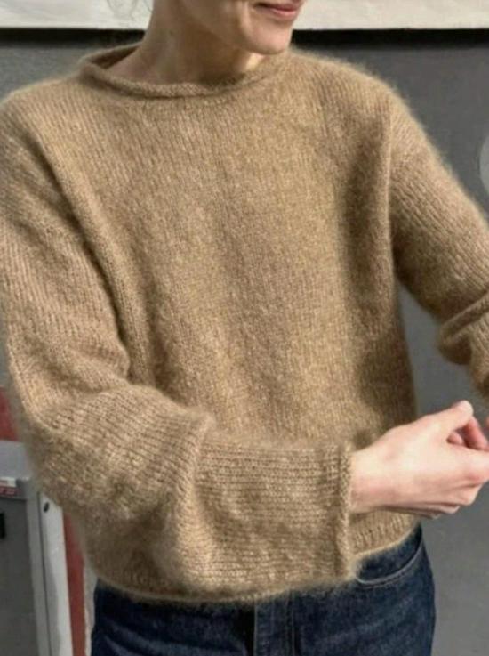 Korean Style Mohair Loose Sweater - Autumn/Winter Round Neck Rolled Hem Pullover for Women