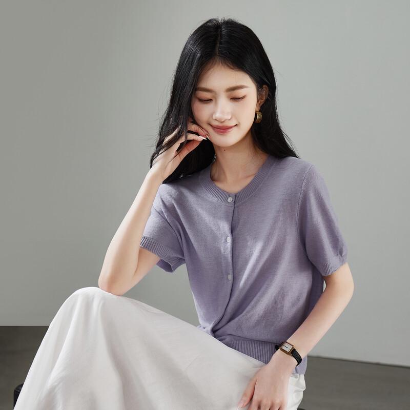 SOFSIL Women s Round Neck Short Sleeve Knit Cardigan L