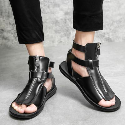 Summer New Men Gladiators High Qualit Leather Casual Shoes Breathable Beach Sandals Outdoor Slippers Black White Big Size