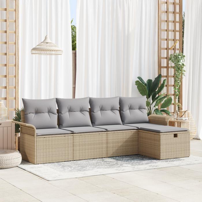 VidaXL Ensemble de canapés de jardin 5 pièces avec coussins Beige Poly Rattan 3358859