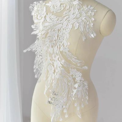 Deluxe Baumwollfaden Pailletten Bestickte Spitze, Brautkleid Aufnäher Abziehbilder Handgefertigt DIY Material Kleidungsdekoration