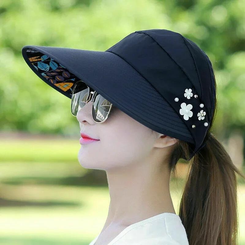 Chapeau pare-soleil à large bord pour femme, décontracté, réglable, protection UV, pliable, sport, casquette de plage, séchage rapide
