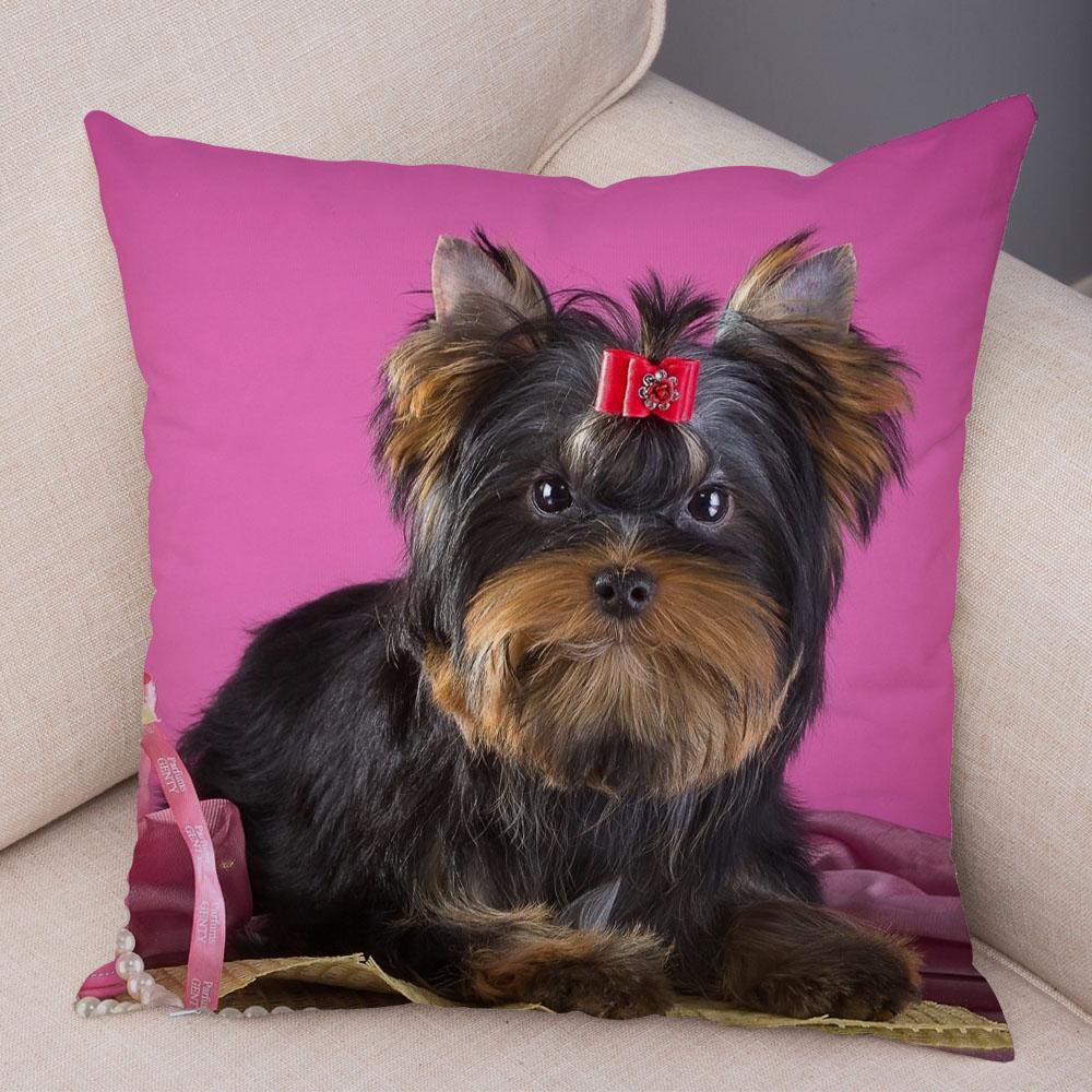 Cute Pet Animal Cushion Cover MINI Yorkshire Dog Polyester Pillowcase Decorative  Print  for Sofa Home Ca