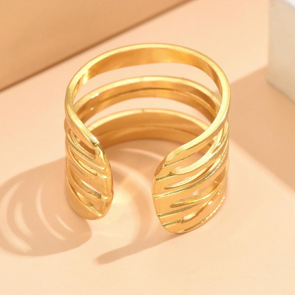 European & American Personalized Multi-layer Open Line Adjustable Stainless Steel Ring Jewelry
