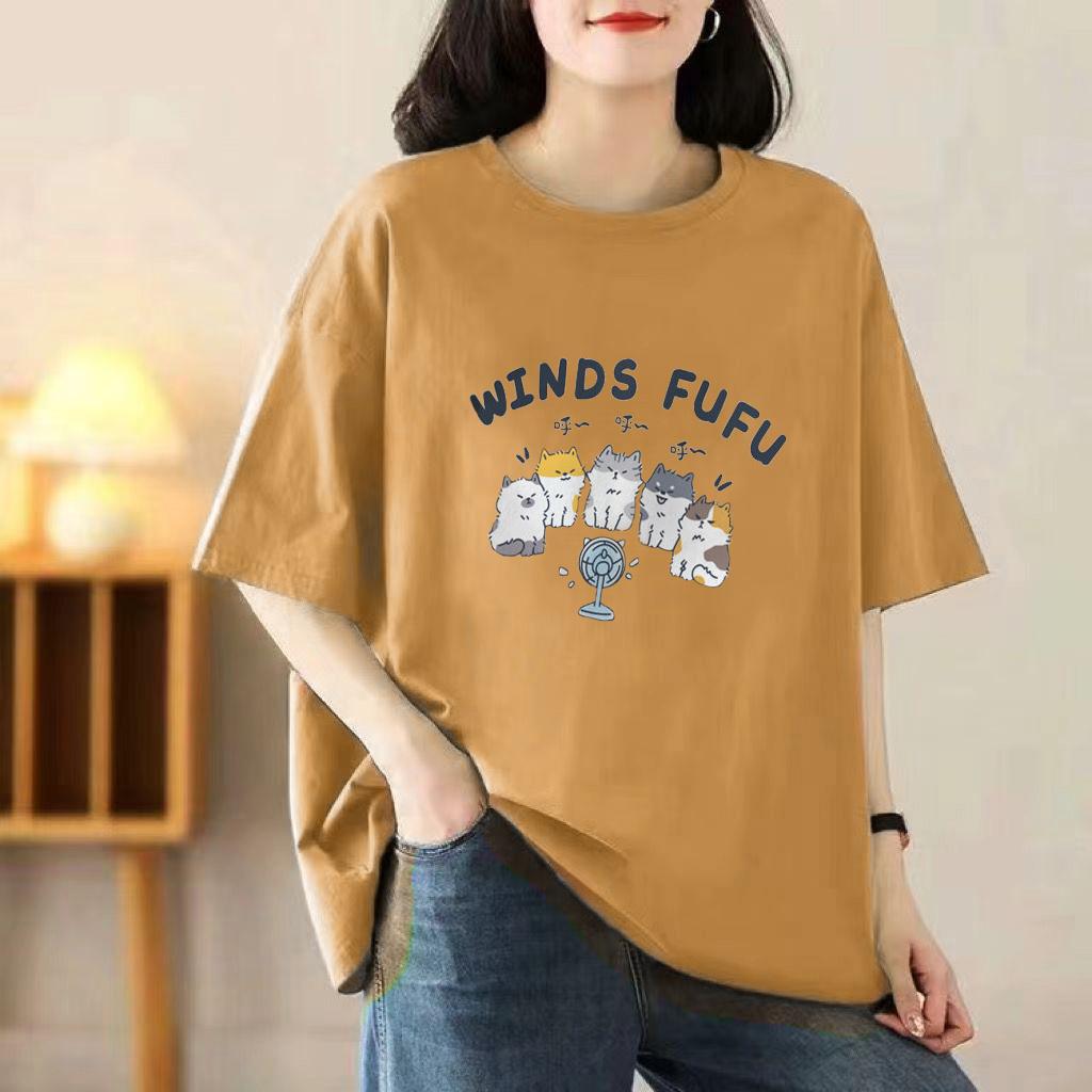 Short-sleeved T-shirt Women Loose 2025 New Spring and Summer Round Neck Medium-length Half-sleeved Blouse
