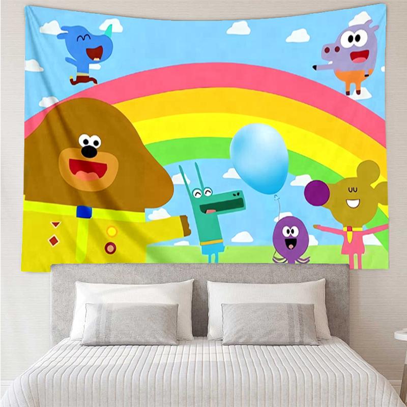 Hey-Duggee Print Tapestry, Backdrop, Easy Setup, Ideal for Bedroom, Office & Living Room, with Aesthetic Wall Hanging Decor.