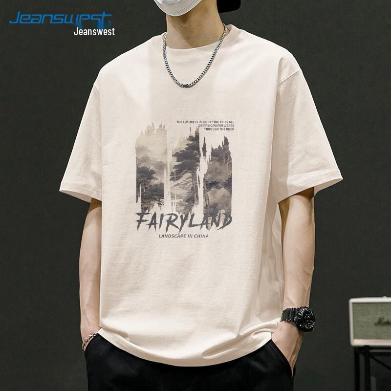 T-shirt da uomo Jeanswest a vestibilità larga con stampa paesaggistica in cotone pesante
