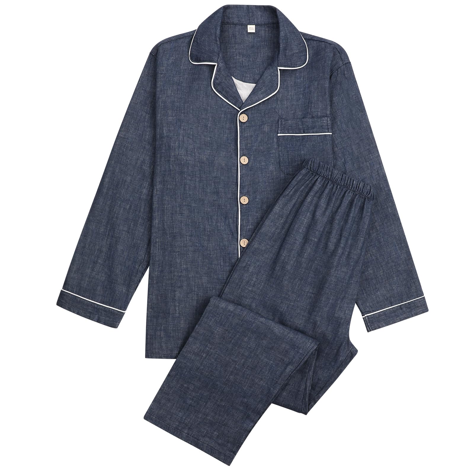 

Lecone Пижама с длинным рукавом из хлопка двойной марли и Стильная для больницы Идеальный подарок на день и Осень Мужской 100% Комплект, Домашняя одежда с открытой передней частью, Мягкий,