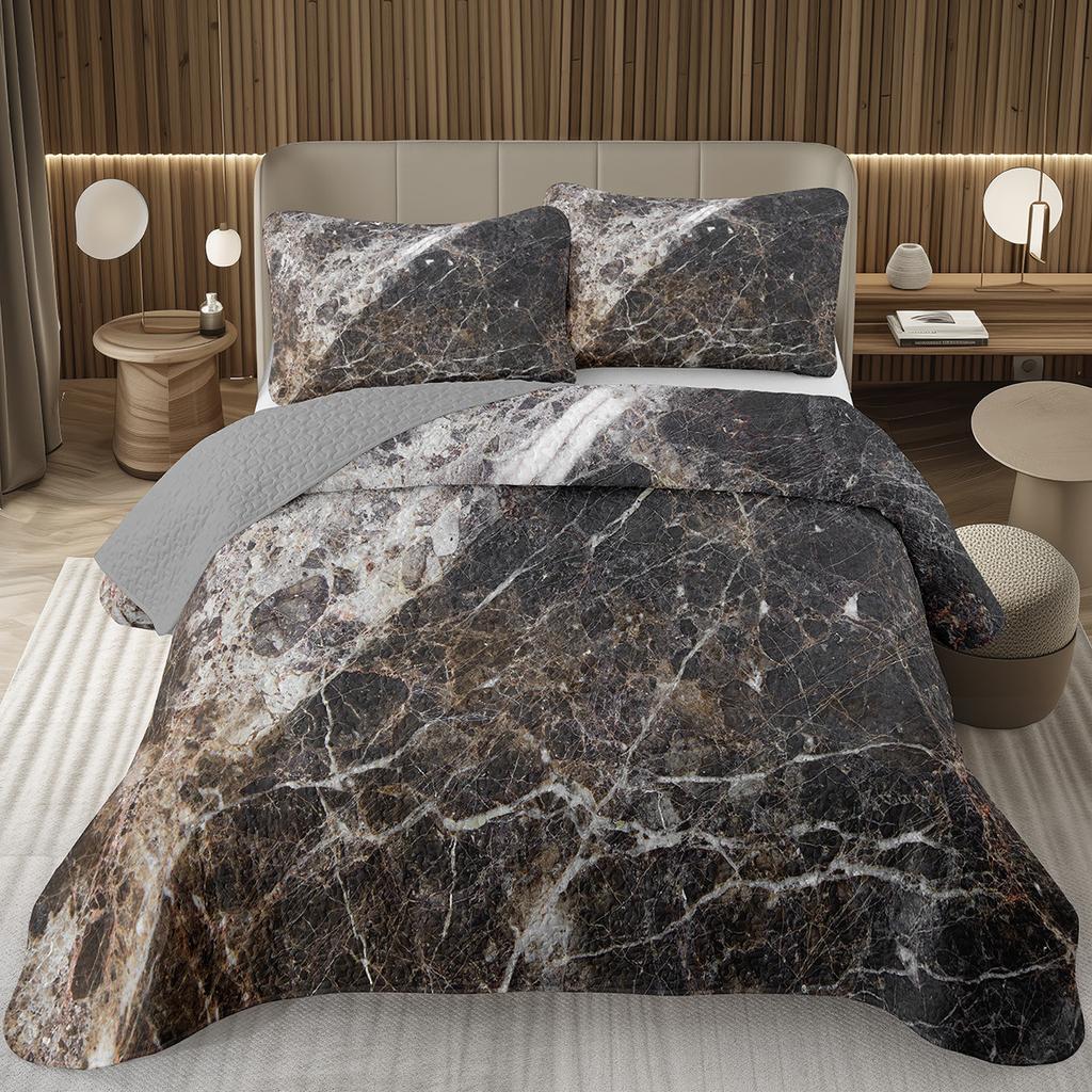 Marble Bedspread Set Soft Lightweight Stone Print Coverlet Bed Spreads, Farmhouse Modern Thin Quilted Bedding Sets for Women Men