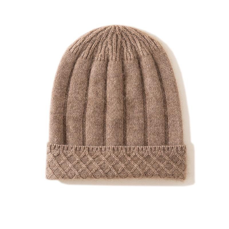 

Cashmere Autumn and Winter New Style Women s High End Solid Color Pit Strip Thickened Warm Fashion Casual Cuffed Knitted Hat One size