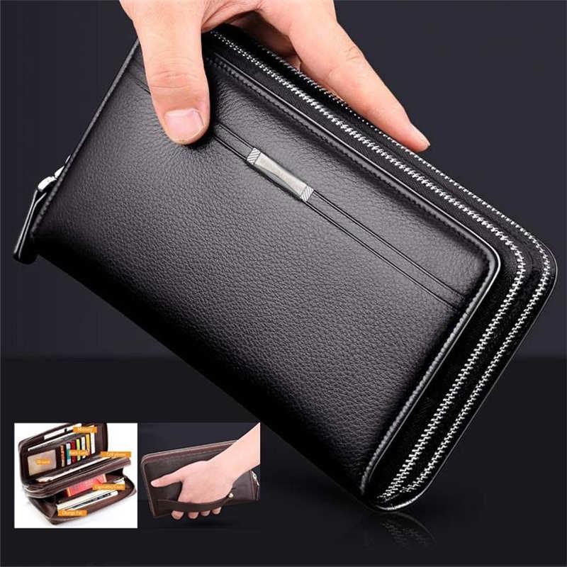 Cartera Larga de Cuero PU para Hombres, Bolso de Mano para Móvil, Cartera, Bolso de Mano, Cartera con Cremallera Superior KTY