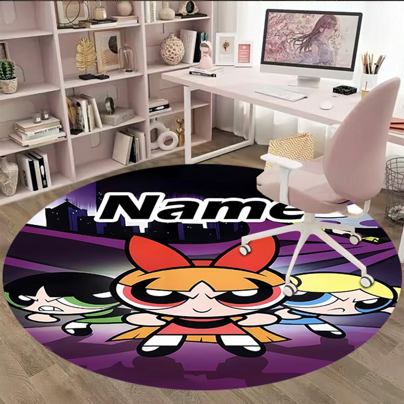 Customizable The Powerpuff Girls8 Round Non-Slip Carpet - Ideal for Garden, Picnic, Office, Perfect for Decoration, Suitable For All Seasons