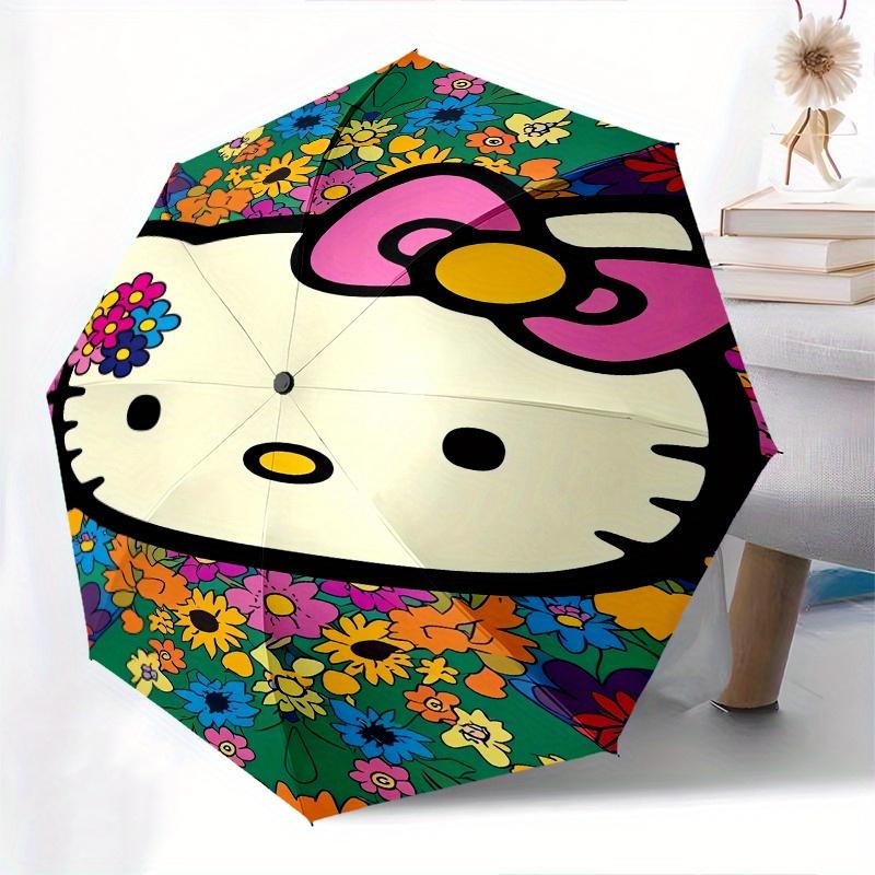 Hello Kitty,Floral Pattern Automatic Folding Umbrella-Simple 8-Rib Design, Bright Cartoon Pattern, Durable Iron Frame, Suitable For Travel,