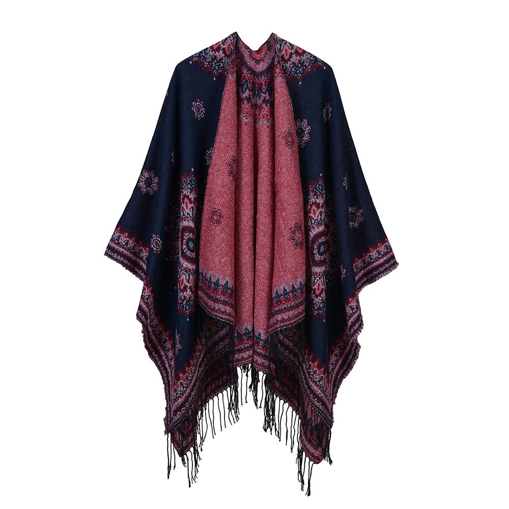 Women's Fashion Jacquard Imitation Cashmere Shawl - Thickened, Warm, Large Cape Scarf