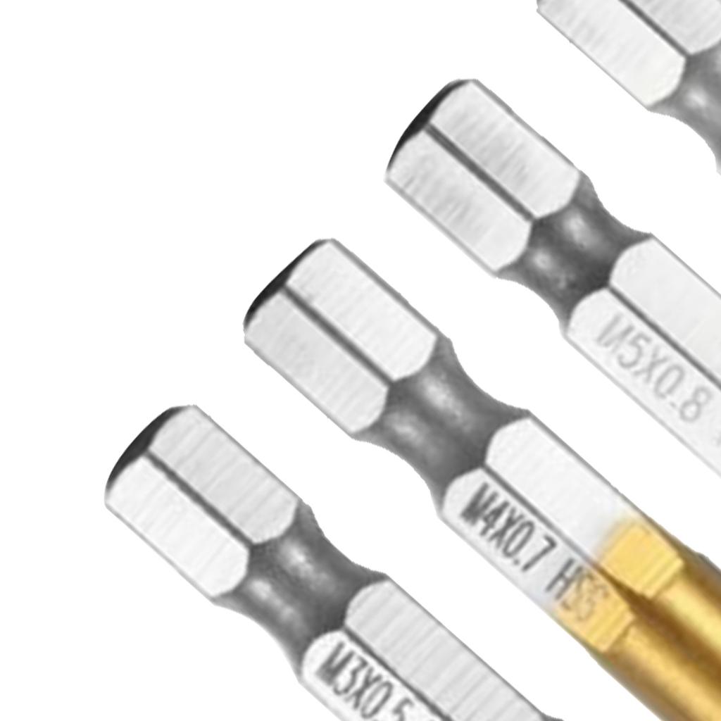 6PCS Hex Shank Tap Drill Bit Set High Speed Steel Spiral Threading Tapping Chamfering Bits