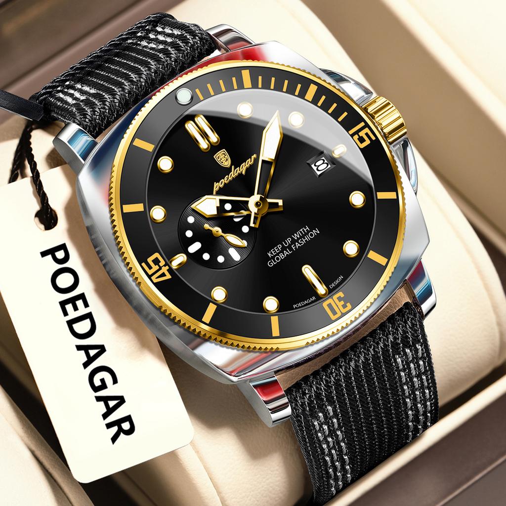 Luxury Trendy Man Wristwatch Square Dial Waterproof Luminous Date Week Men Watch Simple Business Quartz Leather Men's Watches Reloj