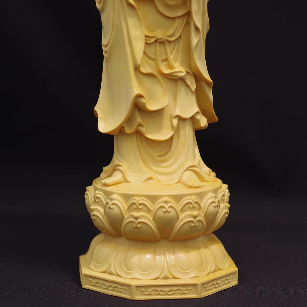 Stehende Kannon Bodhisattva Buddha-Statue, Ungefähr 20 cm hoch, Aus natürlichem Buchsbaum gefertigt, Kannon-Statue, Holzschnitzerei, [Produktcode]