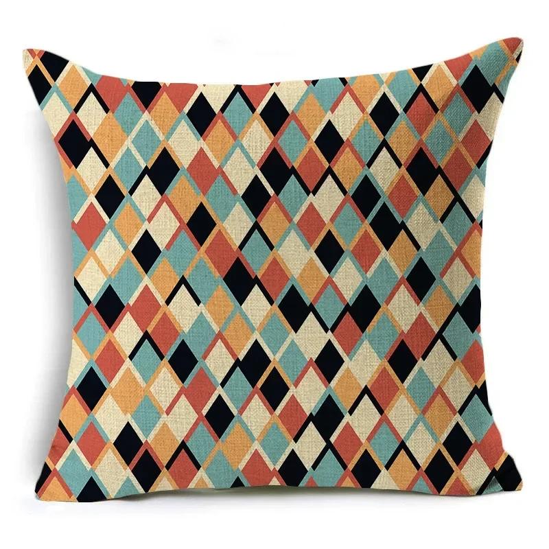 Retro Geometry Linen Pillowcase Car Office Seat Linen Cushion Cover Sitting Room Sofa Decorative Pillowcase 45*45Cm