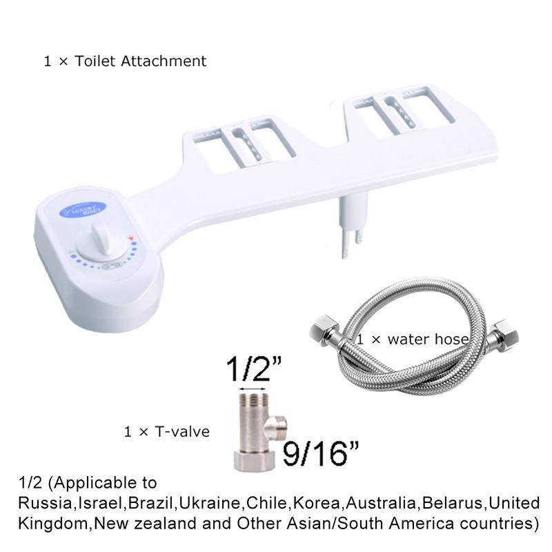 Bidet Nakładka na deskę sedesową Podwójna dysza Spiralna Regulowane ciśnienie wody Bezelektryczny natrysk z wężem